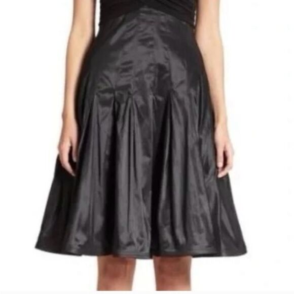 NEW Tadashi Shoji Black Taffeta Pleated Baloon Formal Midi Evening Skirt Size 4